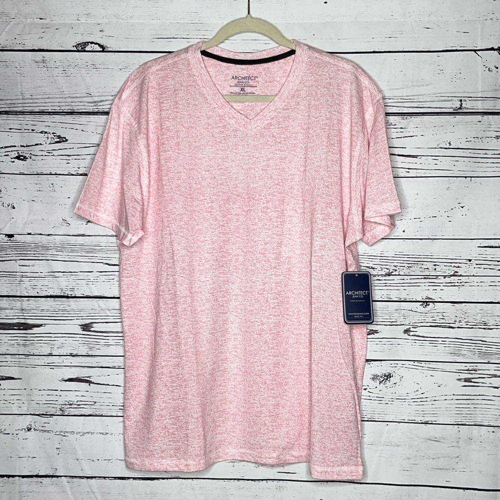 Architect Jean Co. NWT Size XL Pink & White Short Sleeve V-Neck Knit Top T-Shirt